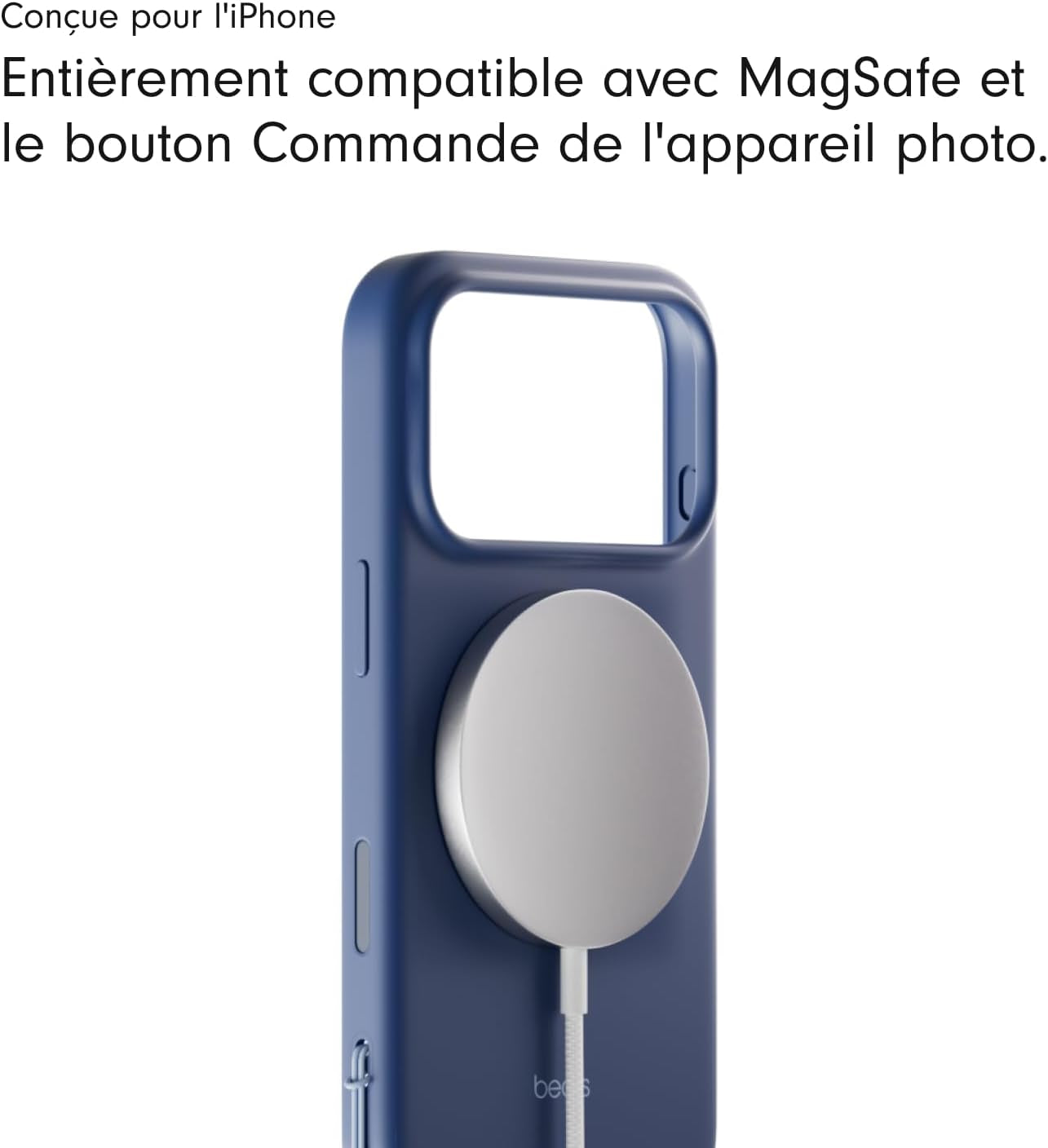 Coque Avec Béquille Pour Iphone 17 Équipée Magsafe Avec Commande De L'Appareil Photo, Support Intégré Et Dragonne, Fini Mat Et Doublure En Tissu Microfibre - Bleu Basalte
