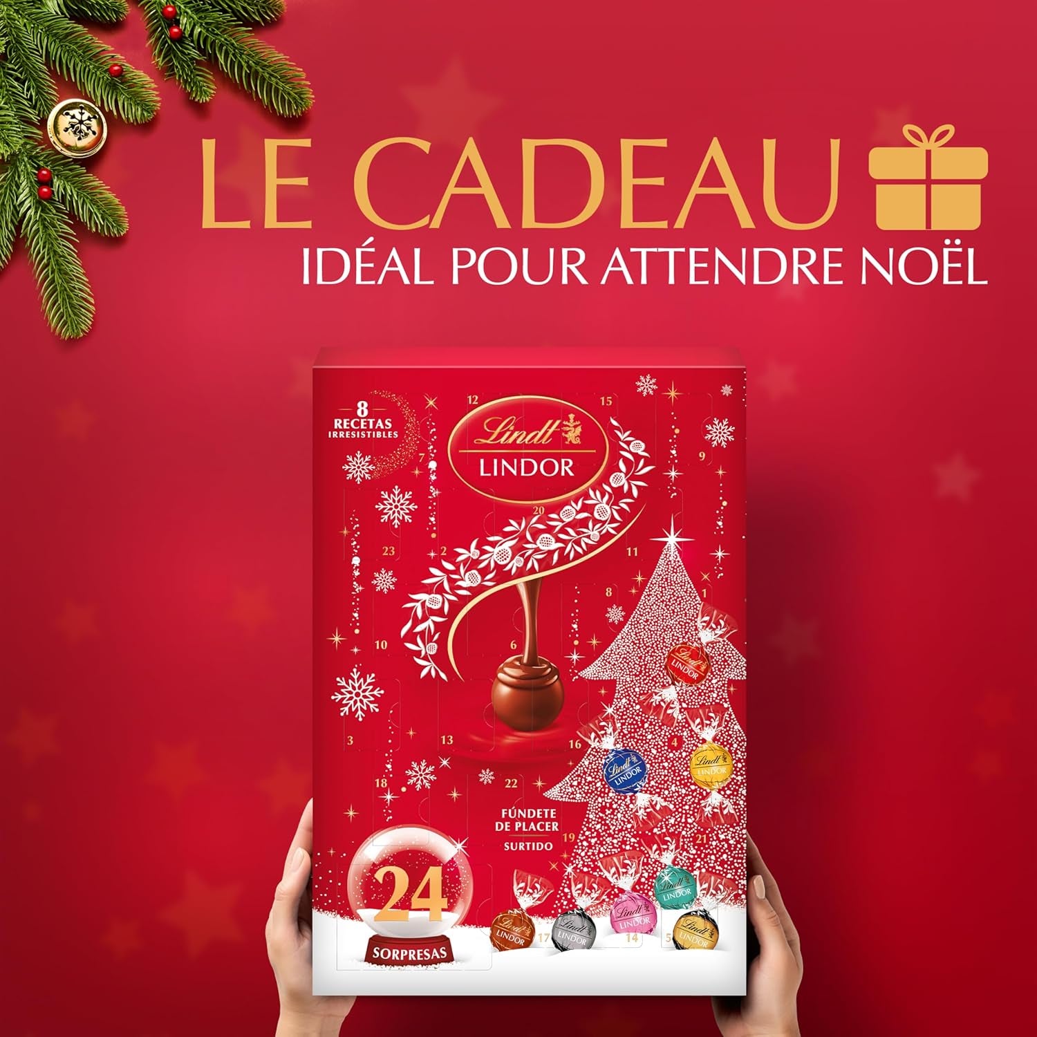 - Calendrier De L'Avent LINDOR - Assortiment De Chocolats Au Lait,Noir 45%, Noir 60%, Noir 70%, Blanc, Coco, Noisettes - Idéal Pour Noël, 312G