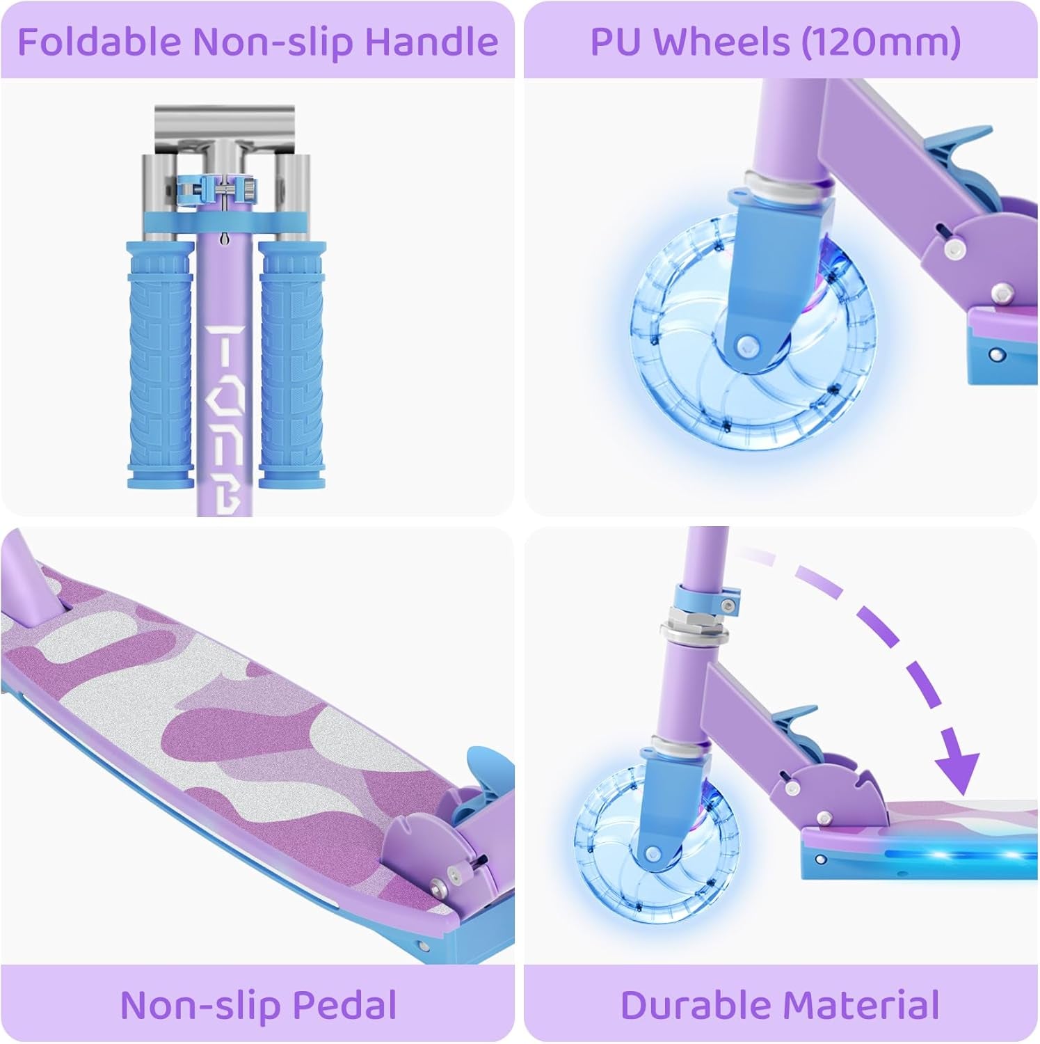 Trottinette Enfants 6 Ans, Trotinette Enfants Avec Poteau D'Éclairage Cool, Roues Et Pont, Trottinette À Hauteur Réglable Sur 4 Niveaux, Trottinette Légère Et Pliable De 5 À 12 Ans