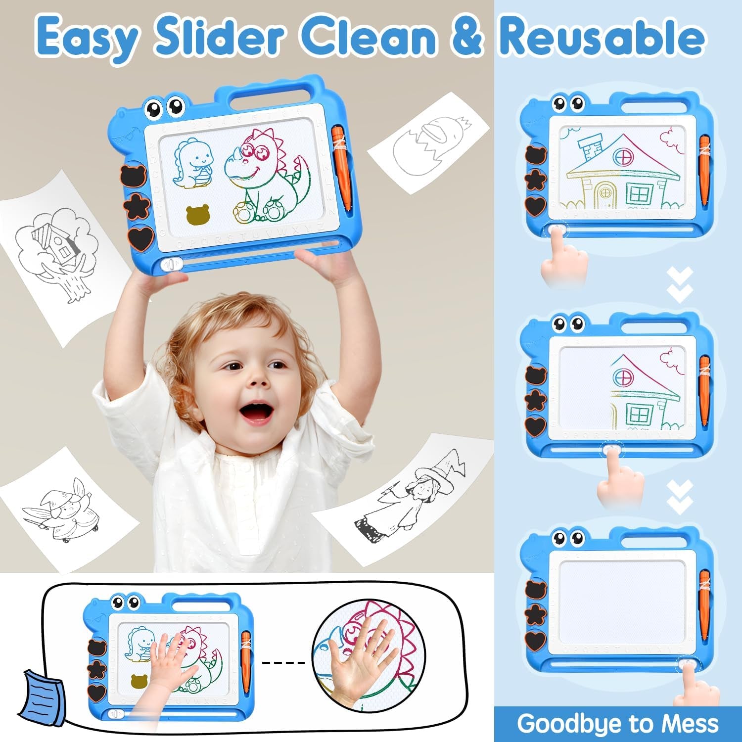 Tablette Dessin Enfant Avec 4 Jambes Jouets Pour Bebe 3 4 5 Ans，Educatif Ardoise Magique Jeux Pour Les Garçons Et Filles Cadeau，Jouets Montessori Pour Enfants 3-8 Ans (Bleu