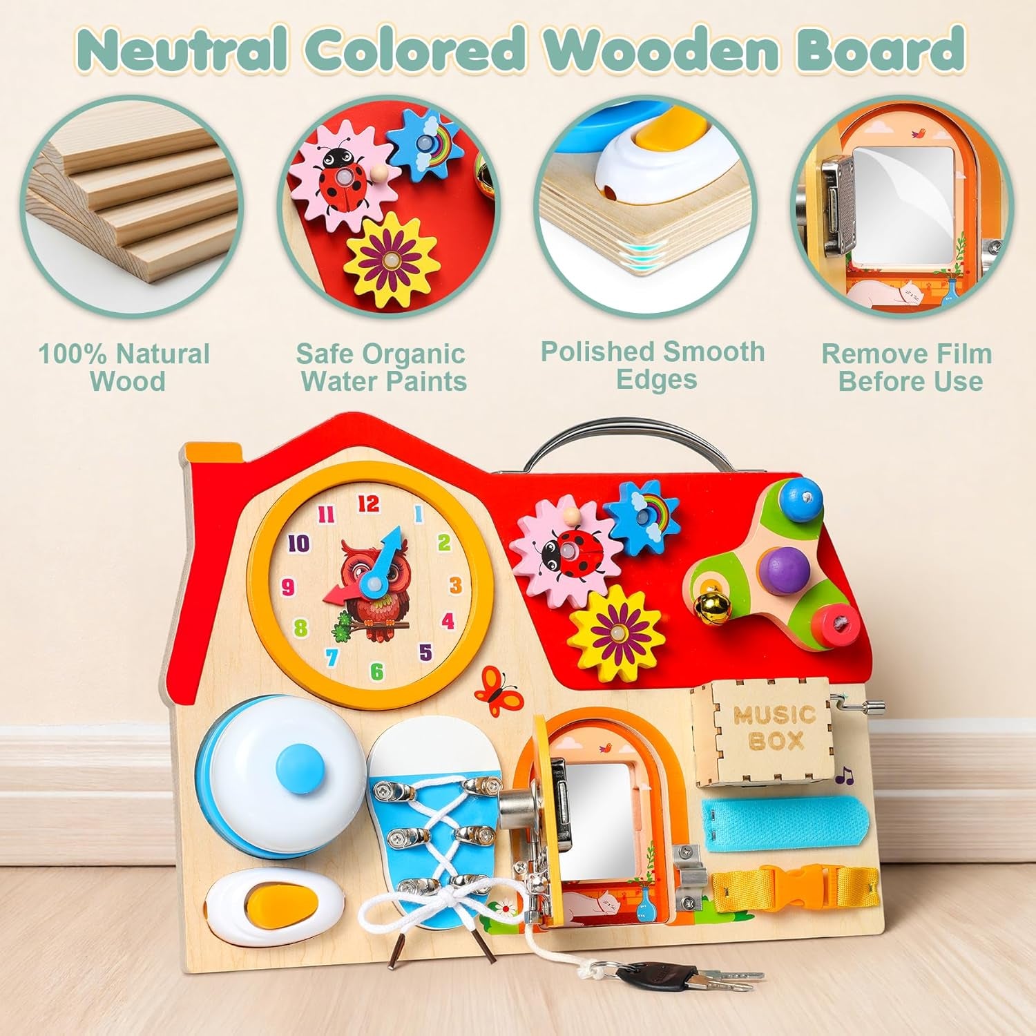 Wooden Busy Board, Jeux Montessori Éducatif Jouets D'Activité Et De Développement, Activité Sensoriel Parcours Motricité Bébé Jeux Educatif Jouet Enfant, Jeux Enfant Voyage, Cadeaux De Noël