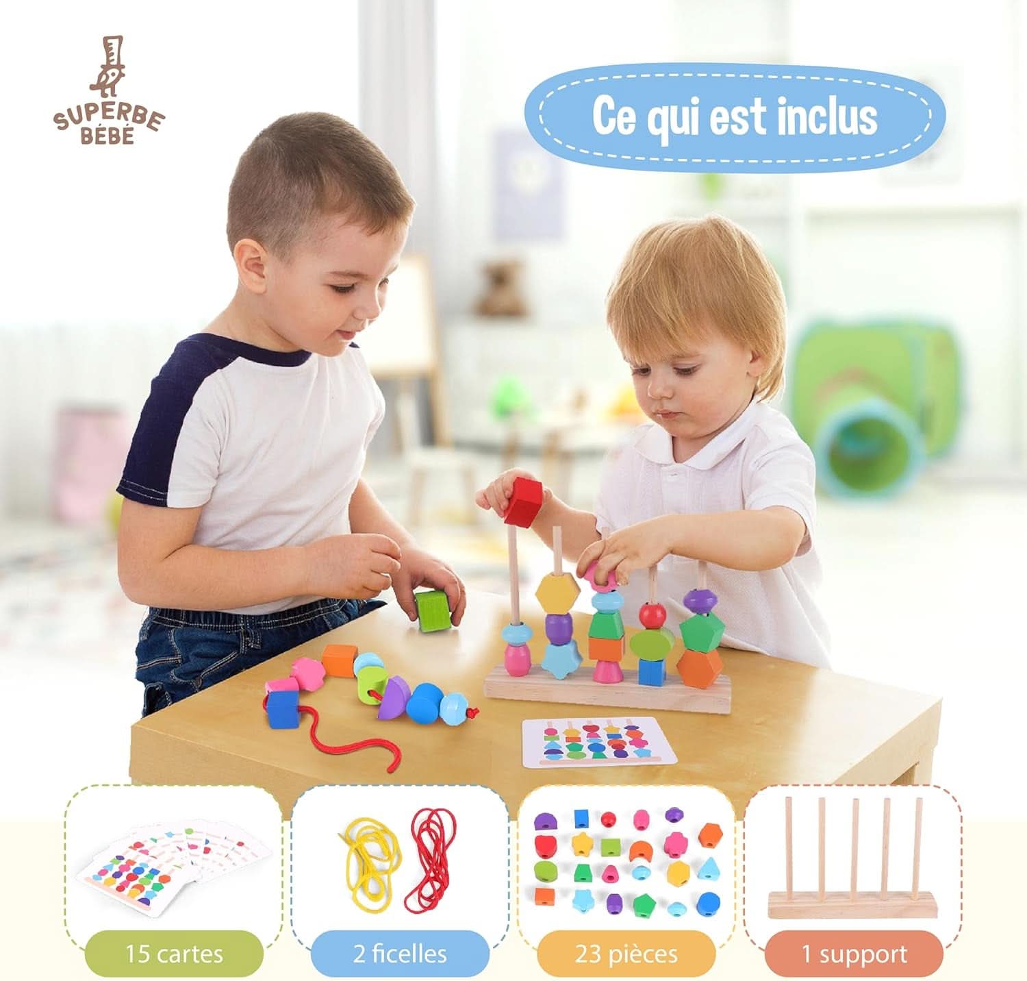 Jouet Montessori En Bois À Empiler Et Tri Pour Bébé Et Enfant 3 Ans - Jouets D'Activité Et De Développement - Jeux Bebe Éducatifs Pour Tout-Petits - Cadeau D'Anniversaire Et Naissance Fille Garçon