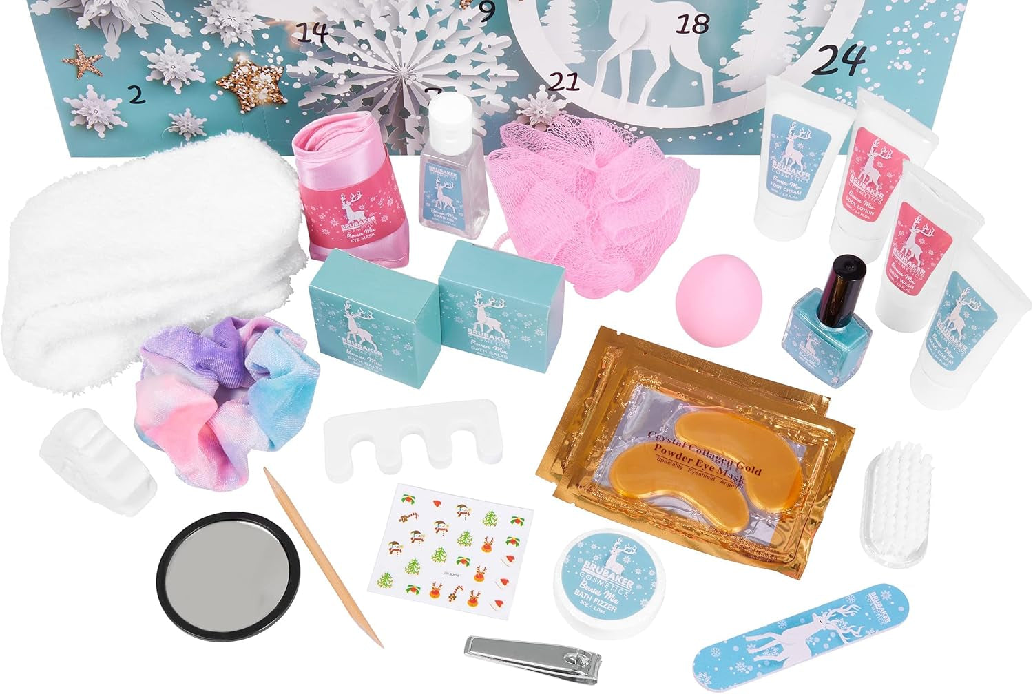 Cosmetics - Calendrier De L'Avent/Noël - Contient 24 Produits De Bain & Beauté - Coffret XXL De Bien-Être - Idée Cadeau Femme & Fille - Bleu Menthe