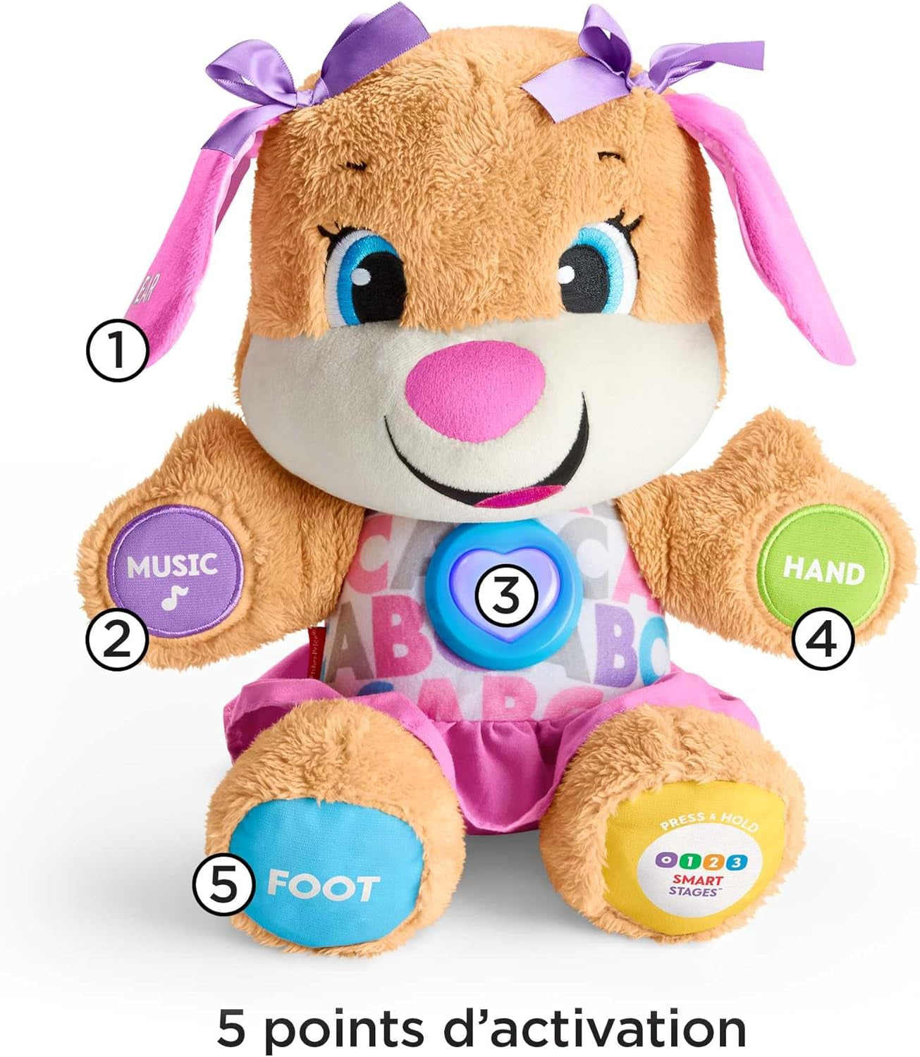 La Sœur De Puppy Eveil Progressif Jouet Bébé, Peluche Interactive, plus De 50 Chansons Et 3 Niveaux, Version Française, 6 Mois Et Plus, FPP52