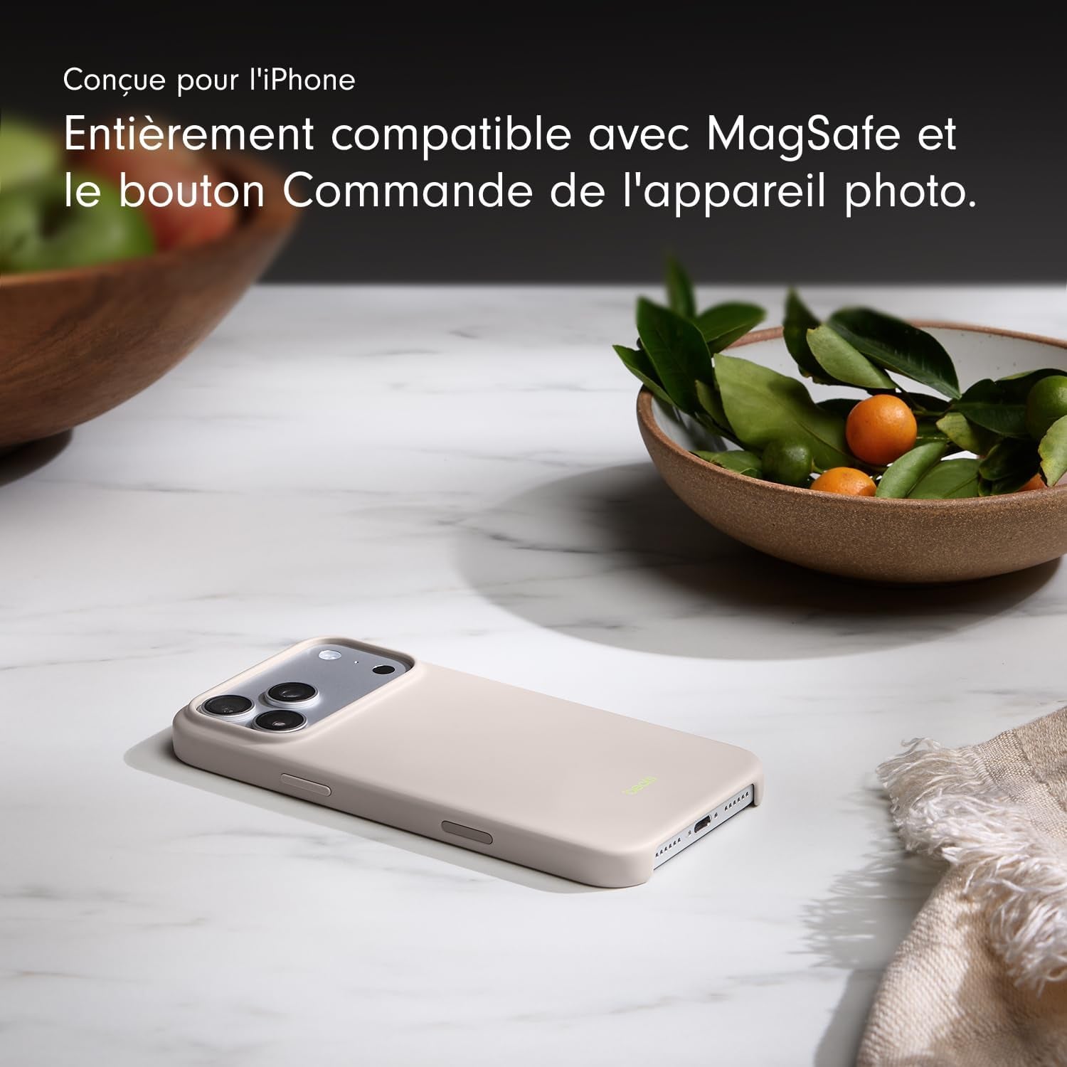 Coque Pour Iphone 17 Pro Max Équipée Magsafe Avec Commande De L'Appareil Photo, Fini Mat, Doublure En Tissu Microfibre - Gris Gypse