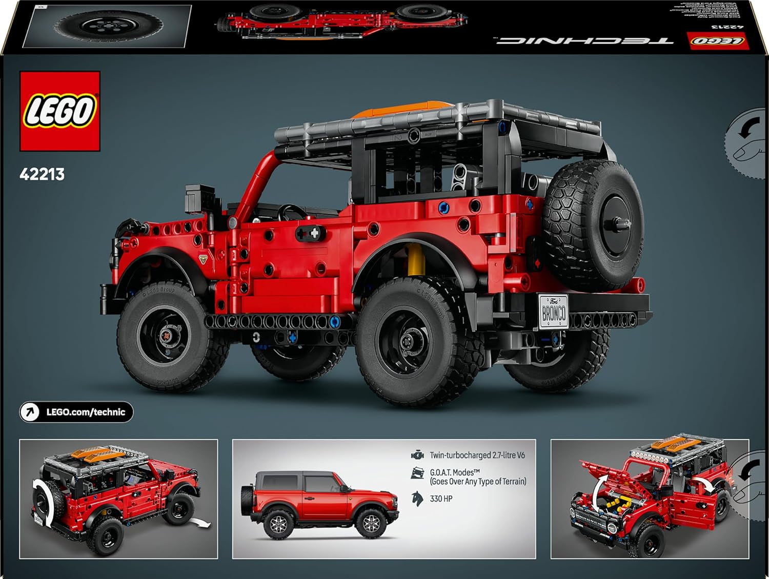Technic SUV Ford Bronco - Jeu De Construction De Voiture 4X4 - Maquette Avec Portes Ouvrantes, Moteur V6, Suspension & Direction - Cadeau Collector Pour Garçon Dès 9 Ans 42213
