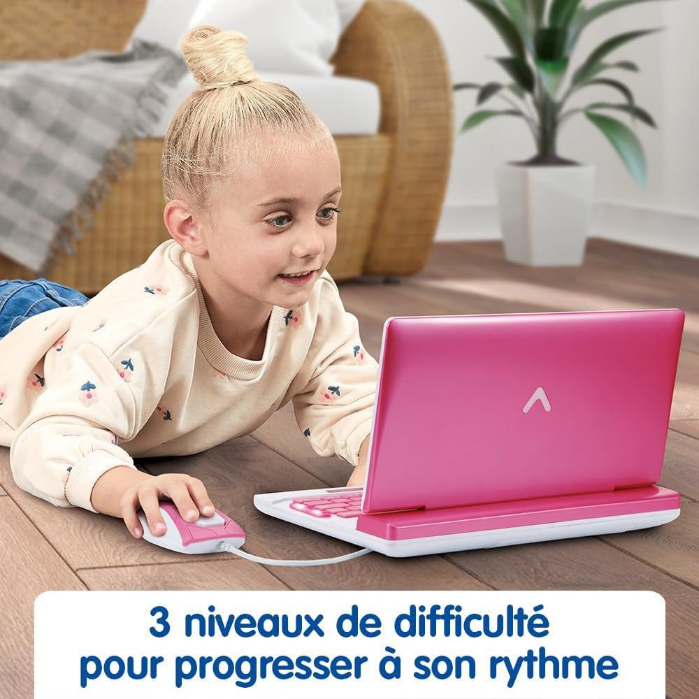 - Genius XL Ordi Éducatif Bilingue Rose - Ordinateur Enfant Avec Écran LCD, Clavier AZERTY, Souris Et 164 Jeux Éducatifs - Du CP Au CM2 - Cadeau Enfant Dès 6 Ans - Contenu En Français Et Anglais