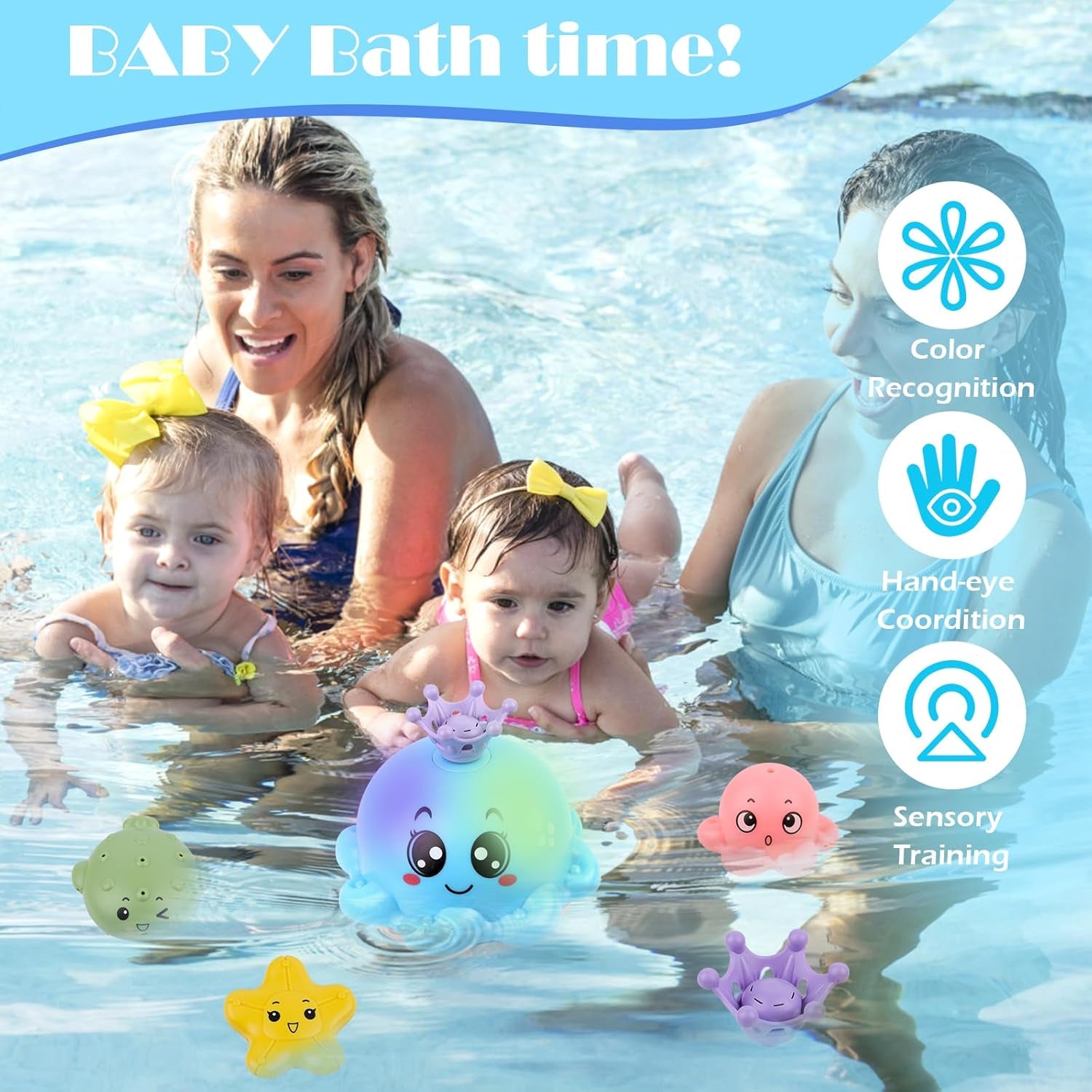 Jouets De Bain Bébé, Jeux De Bain Pour Bebe Enfant 1 2 3 4 Ans,Jouets De Bain Lumineux Pour Bébé, Jouet D'Arroseur D'Eau Poisson,Jeu D'Eau Poulpe De À Jet Avec LED Pour Les Enfants