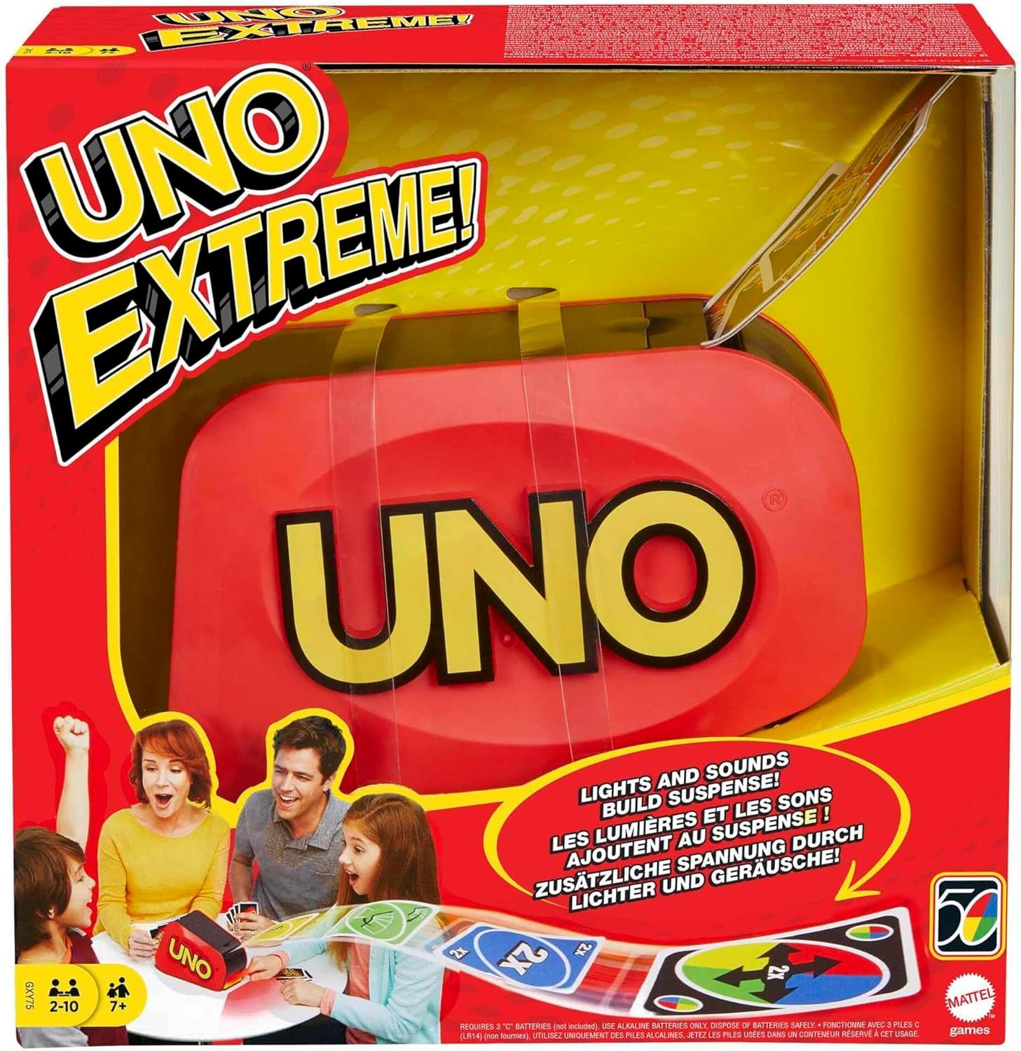 Jeu De Cartes UNO Extreme Avec Distributeur Aléatoire Émettant Des Lumières Et Des Sons, 112 Cartes. Jeu Pour Enfants, Adolescents Et Adultes. Cadeau Pour Joueurs De 7 Ans Et Plus, GXY75