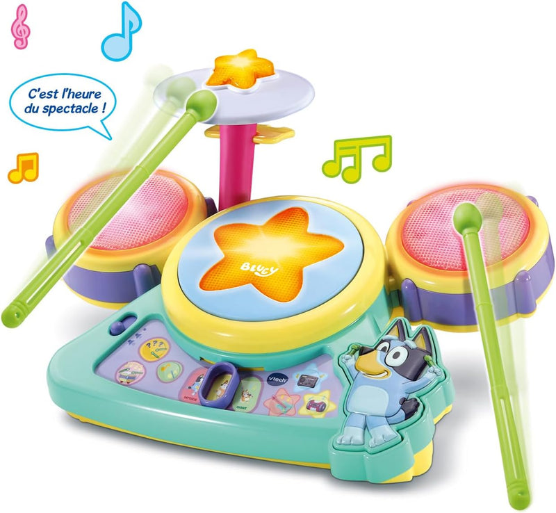 - Bluey La Batterie Interactive - Batterie Instrument De Musique Enfant Avec Pads Lumineux Et Baguettes - Jouet Musical Bluey Et Bingo - Cadeau Enfant De 3 Ans À 7 Ans - Contenu En Français