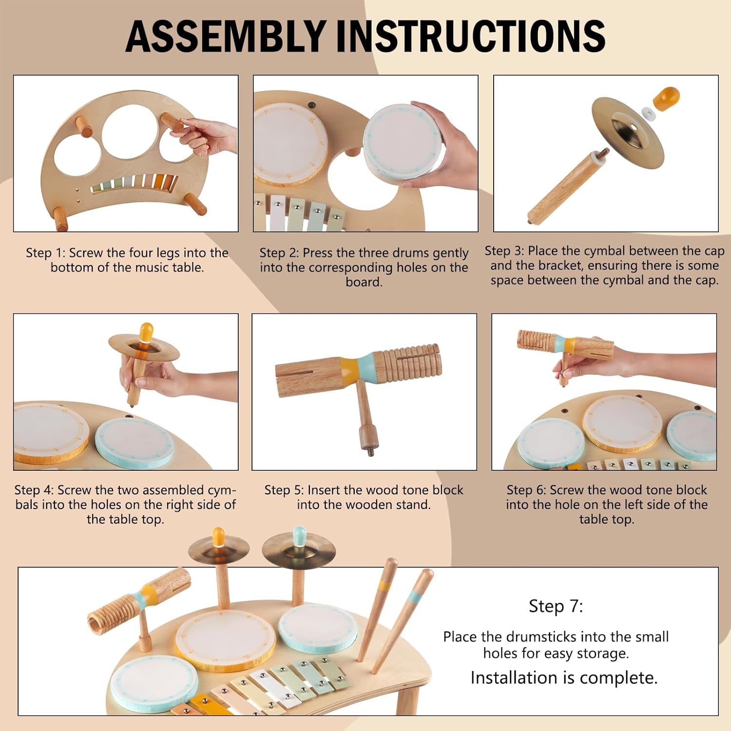 Jeux De Tambours Pour Tout-Petits Pour Garçons Et Filles De 1 An, Tambour Bébé Avec Xylophone Pour Tout-Petits De 1 À 3 Ans, Instruments De Musique, Jouets Montessori En Bois Pour Enfants, Cadeaux De