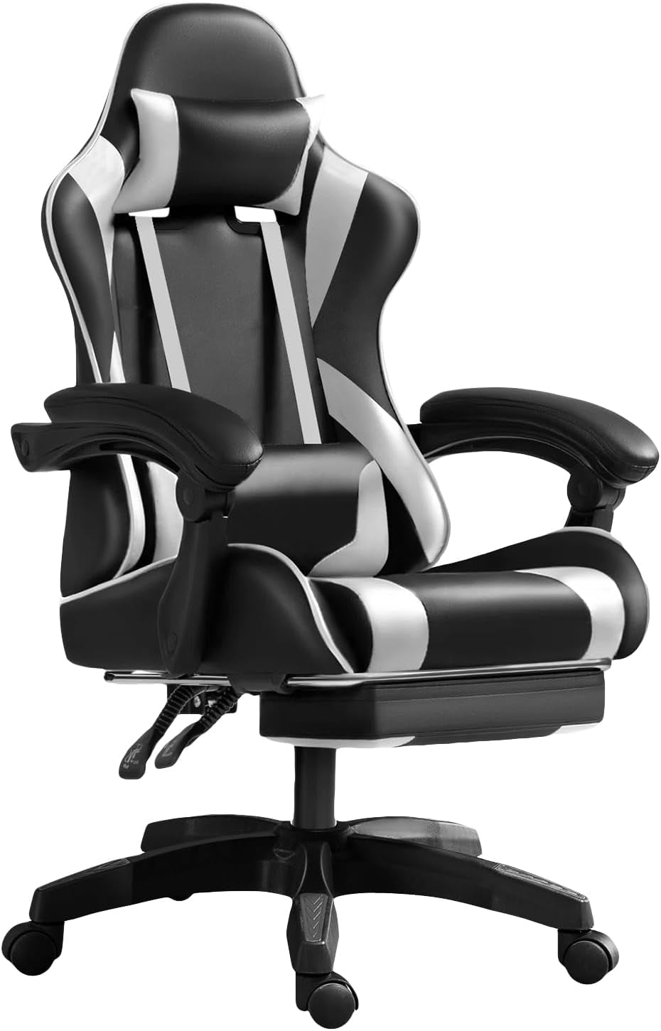 Chaise Gaming, Siège De Bureau Réglable, Fauteuil Gaming Avec Repose-Pieds Télescopique (Noir Et Blanc)