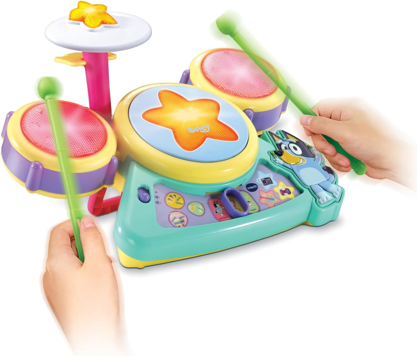 - Bluey La Batterie Interactive - Batterie Instrument De Musique Enfant Avec Pads Lumineux Et Baguettes - Jouet Musical Bluey Et Bingo - Cadeau Enfant De 3 Ans À 7 Ans - Contenu En Français