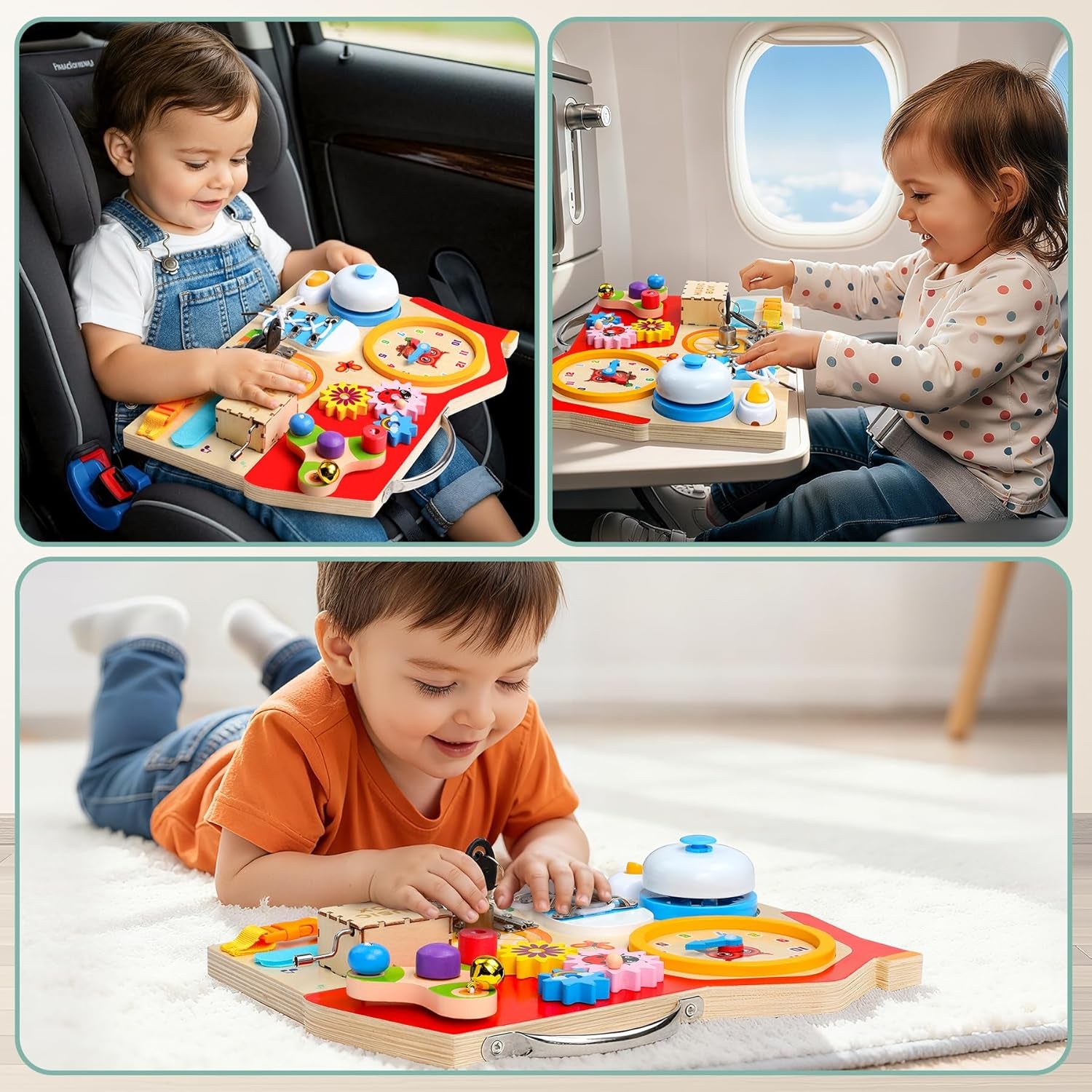 Wooden Busy Board, Jeux Montessori Éducatif Jouets D'Activité Et De Développement, Activité Sensoriel Parcours Motricité Bébé Jeux Educatif Jouet Enfant, Jeux Enfant Voyage, Cadeaux De Noël