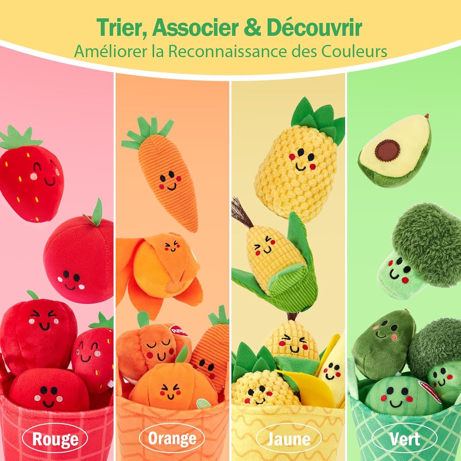 Jouet Bebe 6 Mois Jouet Eveil Bebe 6-12 Mois, 16 Pièces Fruits Et Legumes Jouets En Peluche Avec Panier, Jouet Sensoriel Bebe Jeux Montessori Cadeau Bebe 1 an Garçon Fille