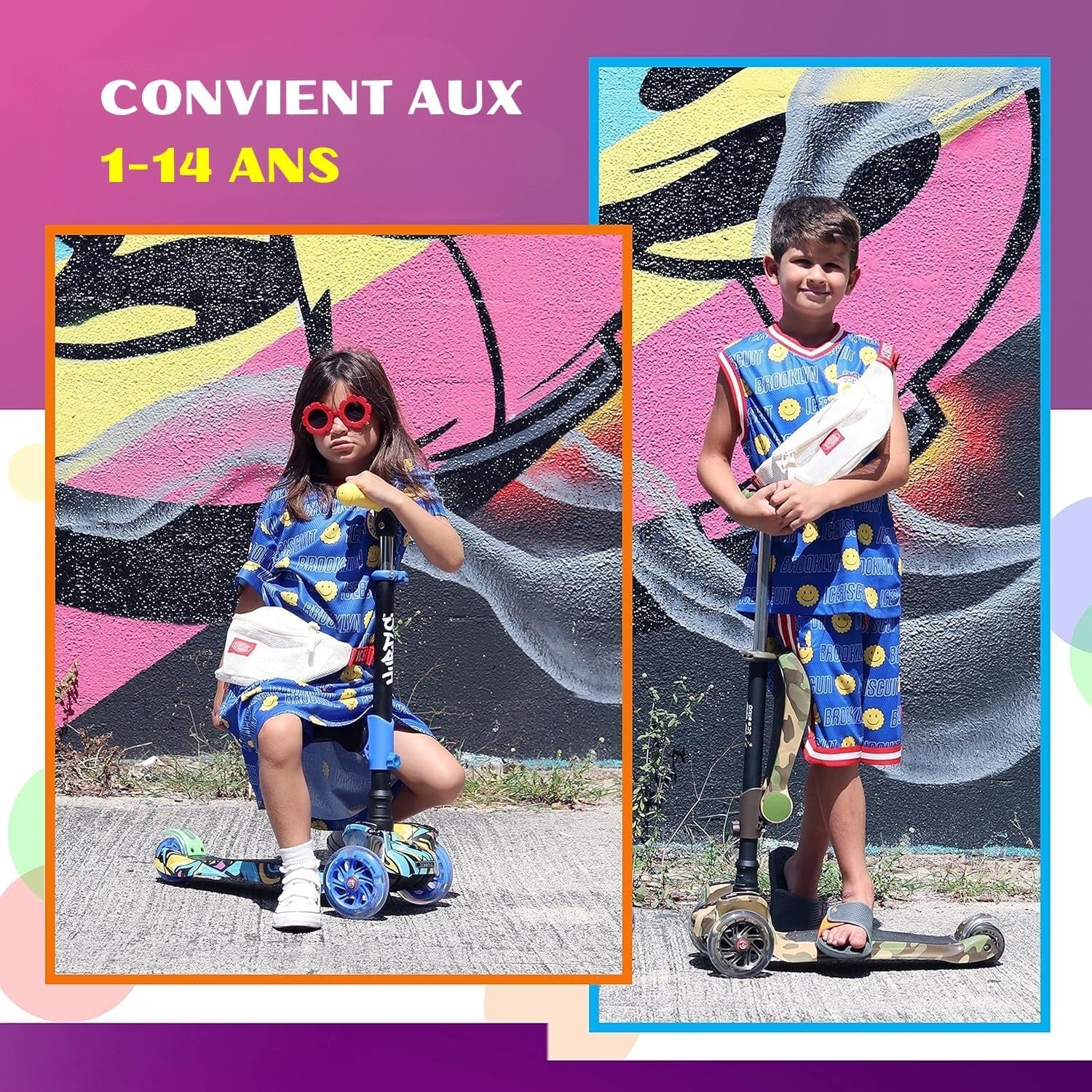 Trottinette Enfant, Trottinette 3 Roues, Patinette Enfant Pliable Avec Hauteur Ajustable, Plateau Antidérapant, LED Roues Lumineuses, Scooter Pour Fille/Garçon De 2 À 8 Ans