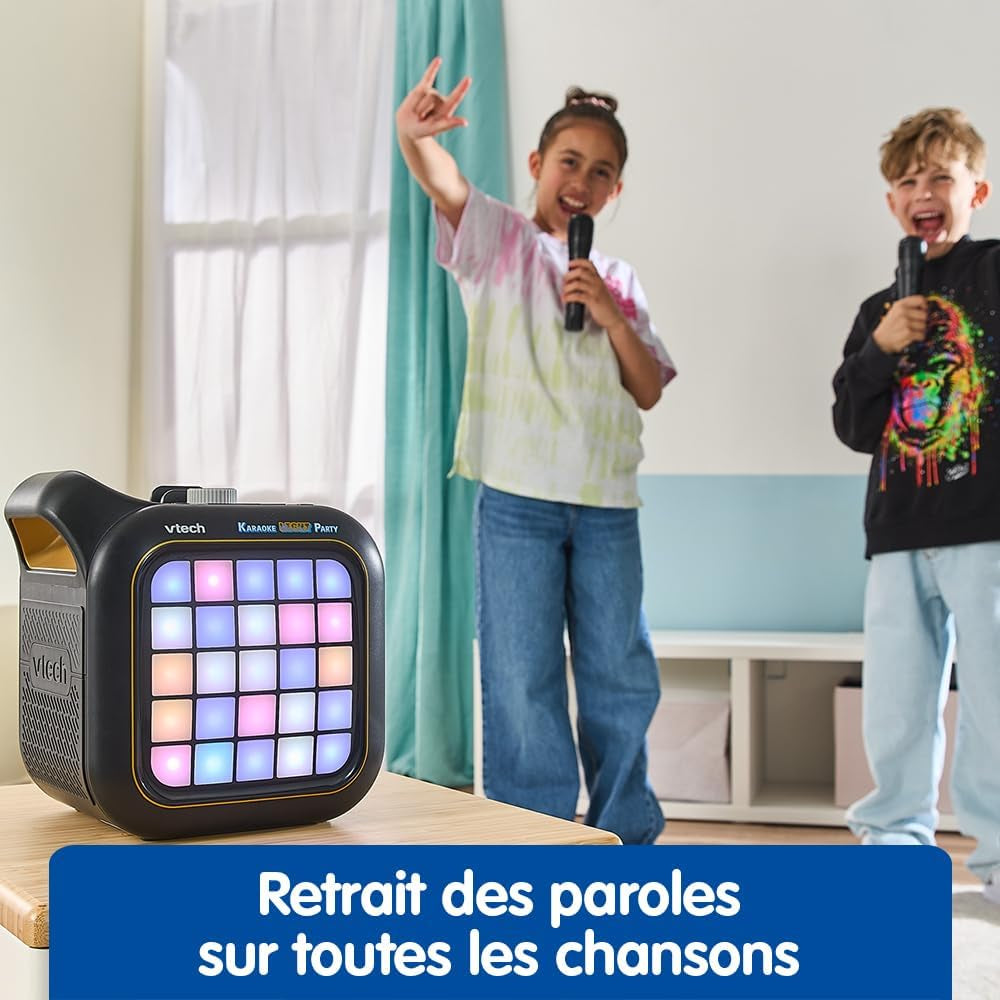 - Karaoke Light Party - Enceinte Bluetooth Lumineuse Pixel Art - Kit Karaoké Complet Avec 2 Micros Sans Fil, Modificateur De Voix Et Jeux - Cadeau Adulte, Ado Et Enfant - Contenu En Français