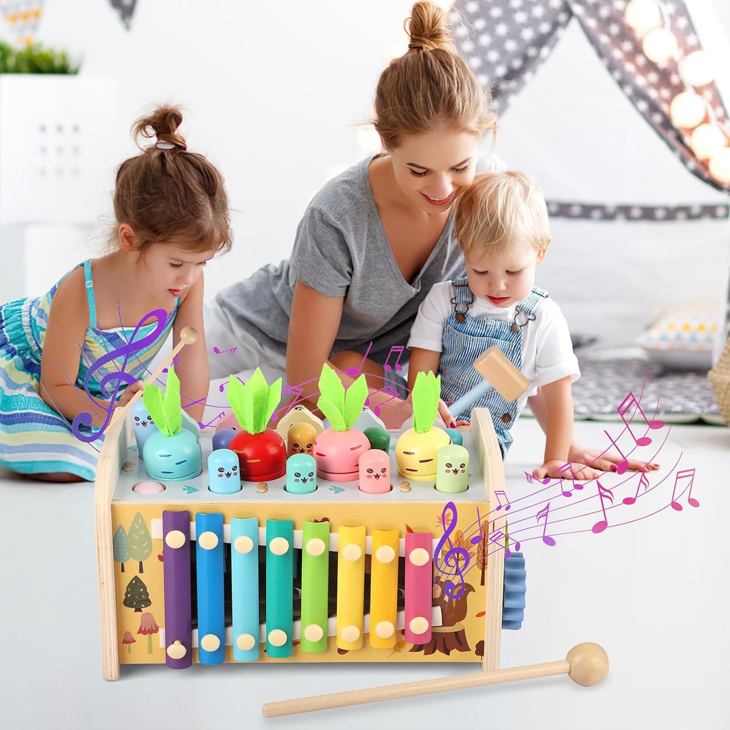 Jouet Bebe Montessori 1 An, 9 En 1 Jeux En Bois Jouet Educatif Enfant 12 Mois 1 2 3 Ans Avec Xylophone,Jeu Pêche, Jeu Marteau, Jouet D'Activité Cadeau Anniversaire Noël Baby Fille Garcon