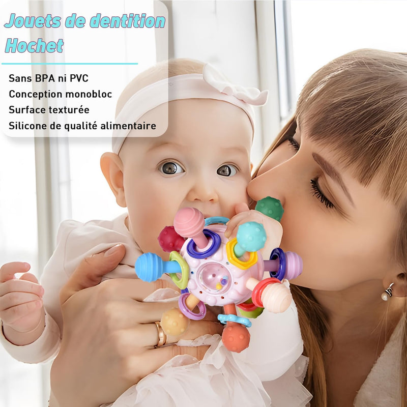 Jouet Bebe Dentition Pour Naissance 0-3 6 9 12 Mois, Jouet Bebe 1 An, Montessori Jeux D Eveil Enfant Hochet Sensorielle Balle, Cadeau Naissance Fille Garçons-Bleu