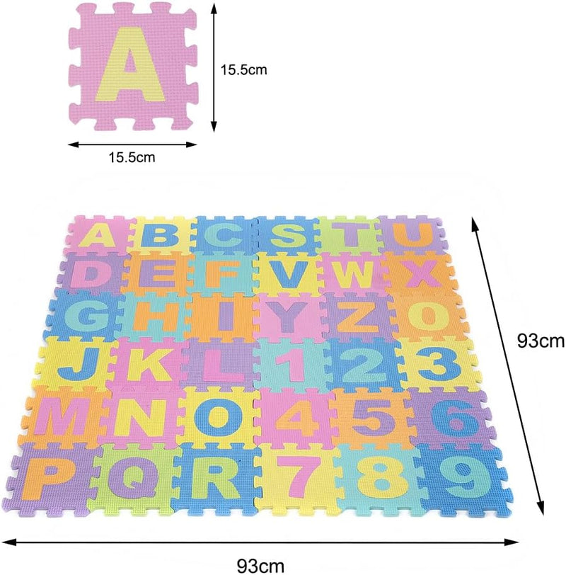 Tapis De Jeu Puzzle En Mousse Avec 26 Lettres Et 10 Chiffres, 36 Pièces, Tapis D'Apprentissage De L'Alphabet Pour Bébés Et Tout-Petits, 15 X 15 Cm