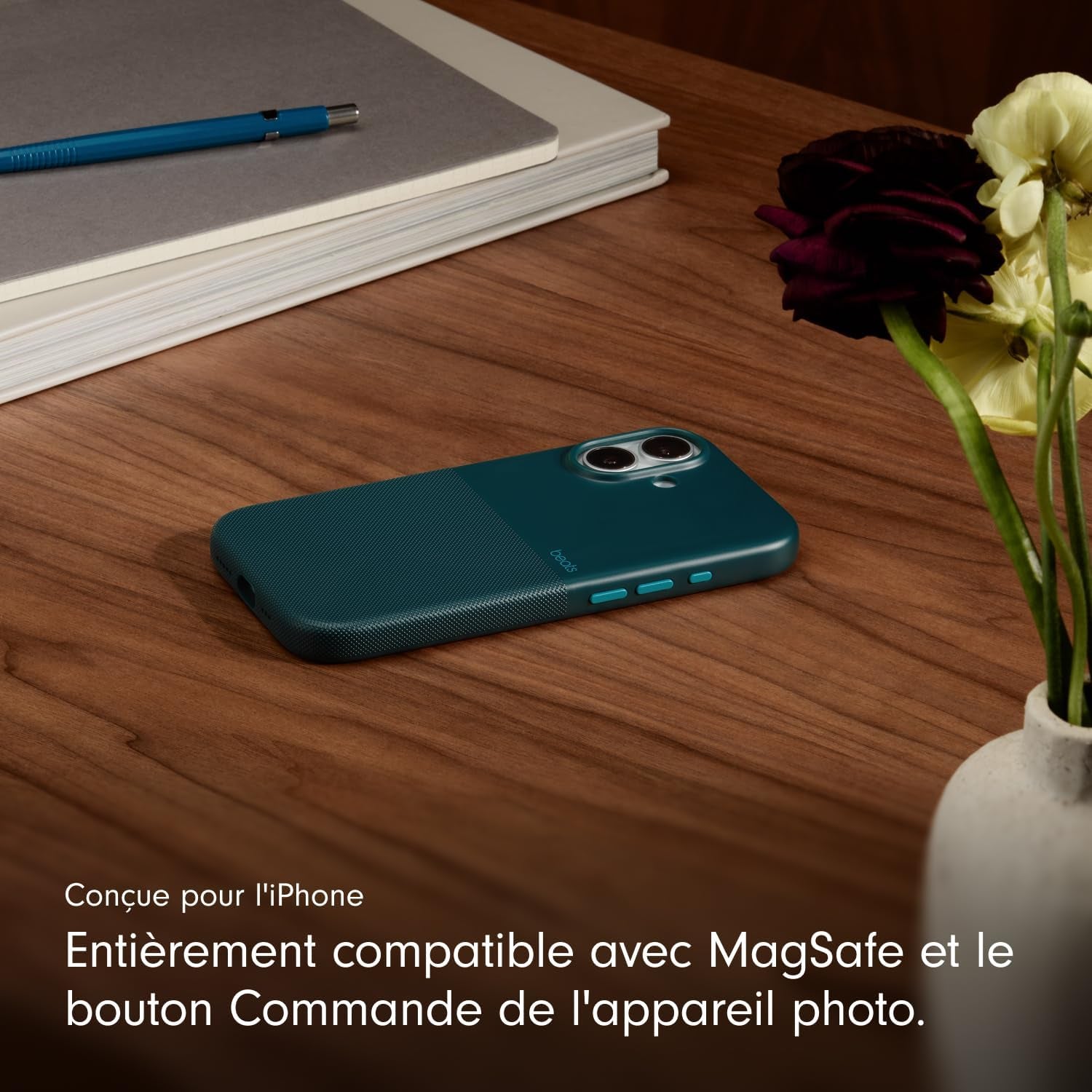 Coque Haute Résistance Pour Iphone 17 Équipée Magsafe Avec Commande De L'Appareil Photo, Protection Contre Les Chutes Et Les Rayures, Fini Mat Texturé - Bleu Rocheuses