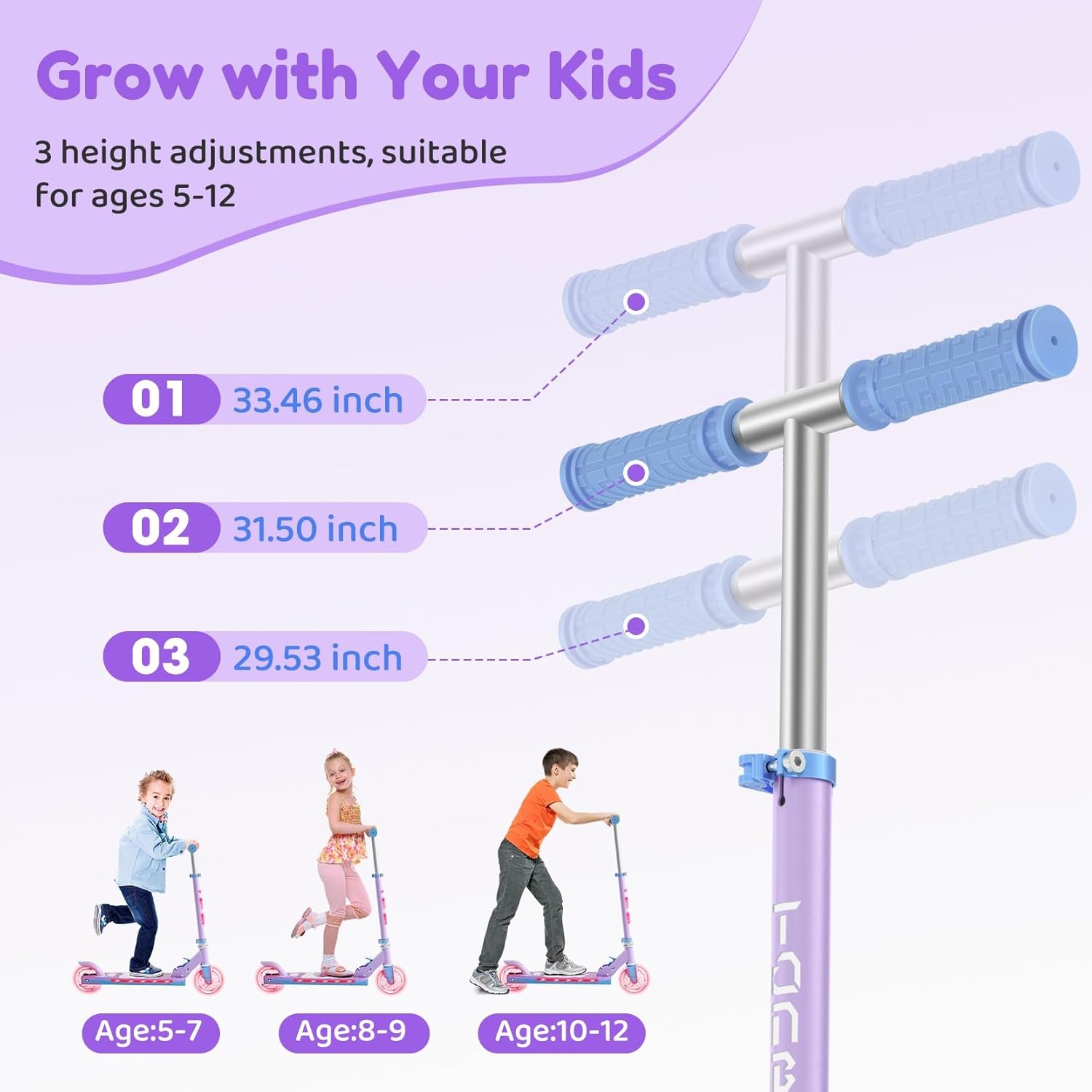 Trottinette Enfants 6 Ans, Trotinette Enfants Avec Poteau D'Éclairage Cool, Roues Et Pont, Trottinette À Hauteur Réglable Sur 4 Niveaux, Trottinette Légère Et Pliable De 5 À 12 Ans
