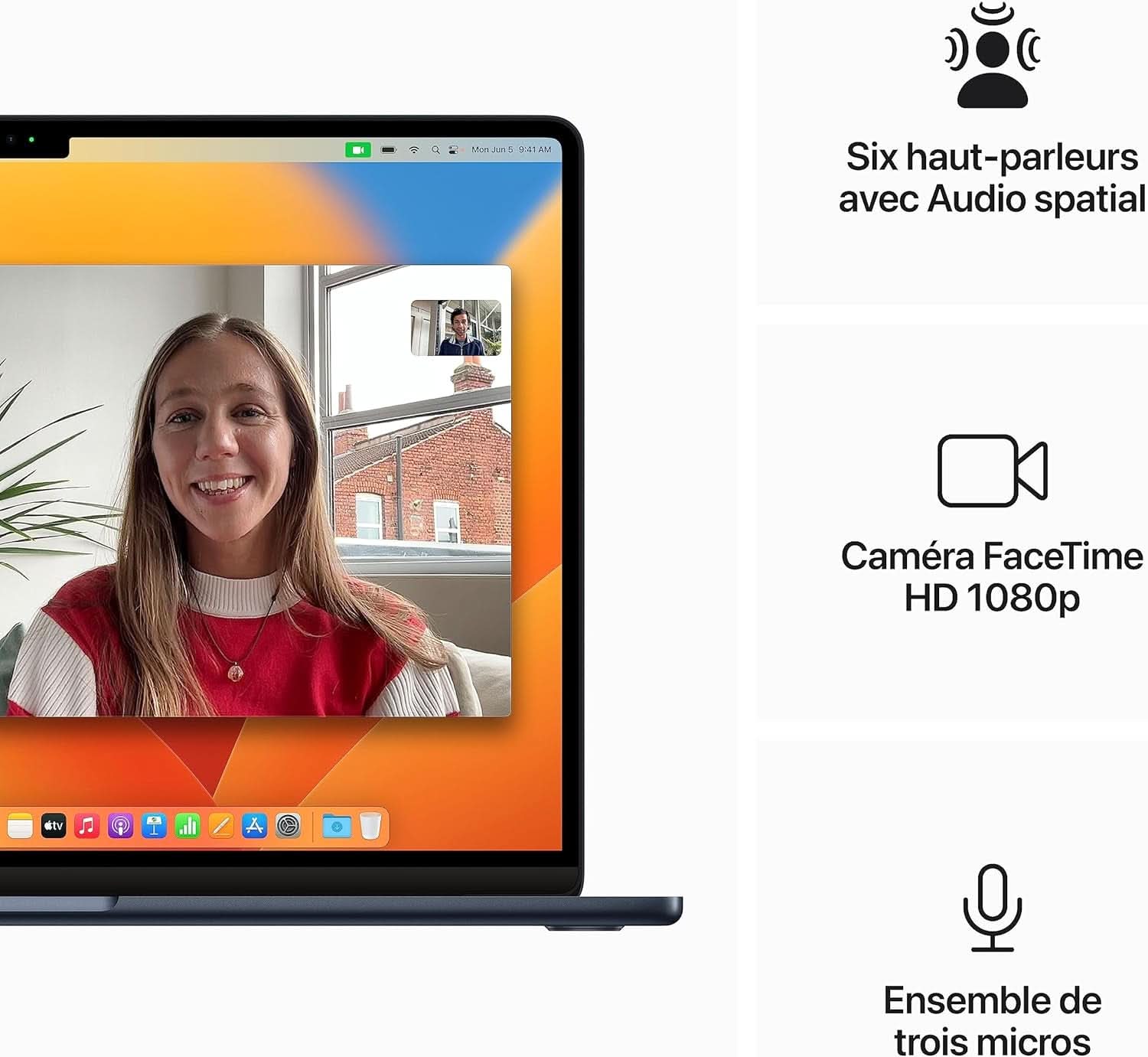 2023 Macbook Air Portable Avec Puce M2 : Écran Liquid Retina De 15,3 Pouces, 8 Go De RAM, 512 Go De Stockage SSD, Caméra Facetime HD 1080P. Compatible Avec L’Iphone/Ipad ; Minuit