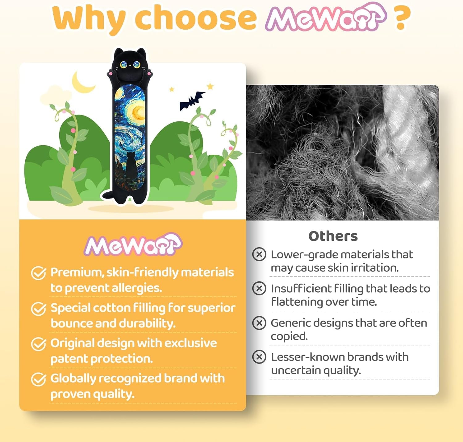 50CM Kawaii Chat Peluche Coussin Long Chat Noir Jouet Moelleux Et Confortable Oreiller Chat En Peluche Pour Les Enfants De 3 Ans Et Plus