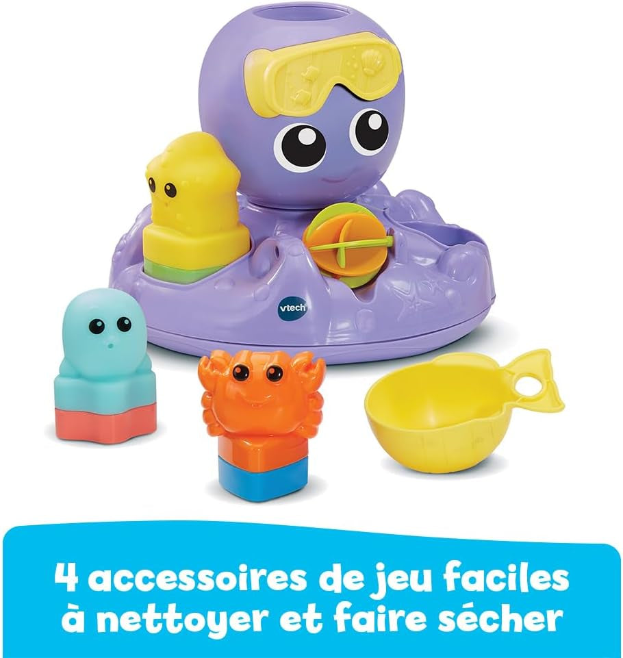 - Julie, Ma Pieuvre Toupie De Bain, Jouet De Bain Bébé Avec Trieur De Formes, 3 Animaux Arroseurs Faciles À Laver Et Sécher, Cadeau Enfant Fille Et Garçon Dès 1 an - Contenu En Français