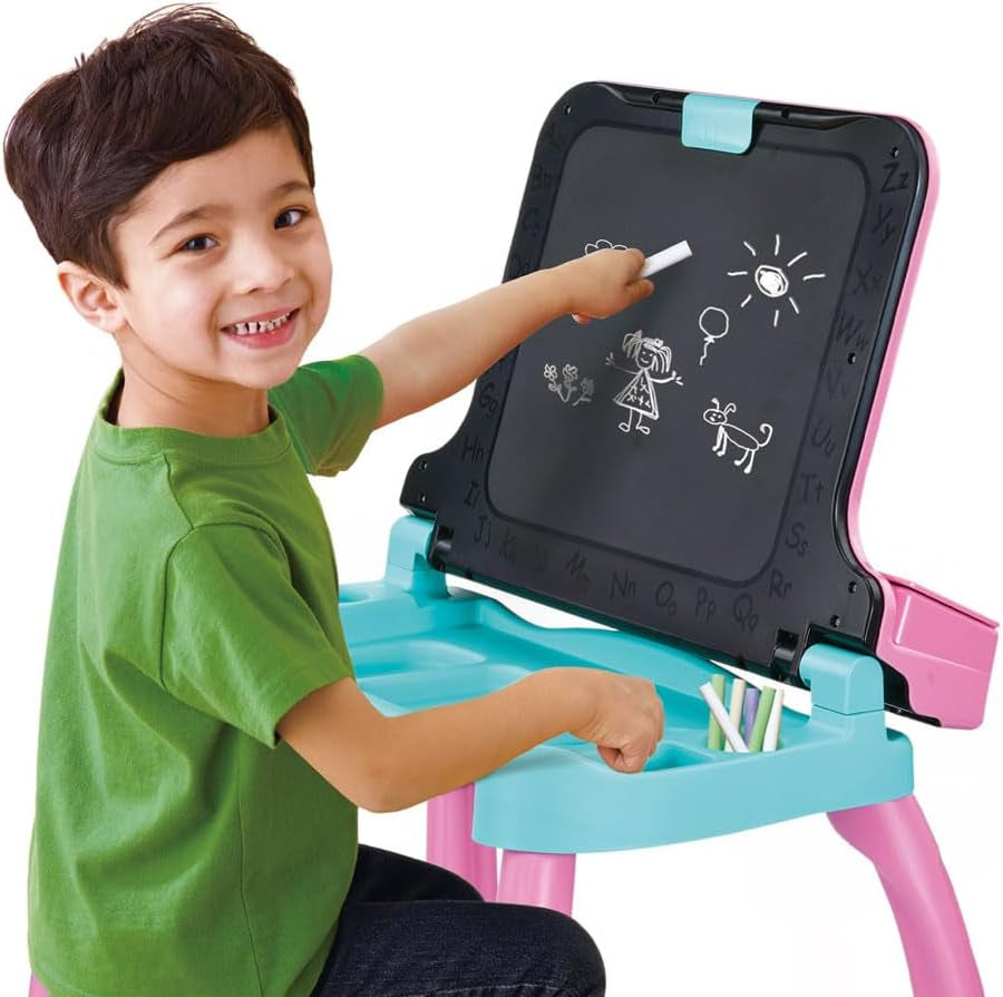 - Magi Bureau Interactif Et Musical 6 En 1 - Bureau Enfant Rose Avec Tabouret - Table De Jeux Éducative, Chevalet À Dessin Et Tableau Noir À Craie - Cadeau Enfant Dès 3 Ans - Contenu En Français
