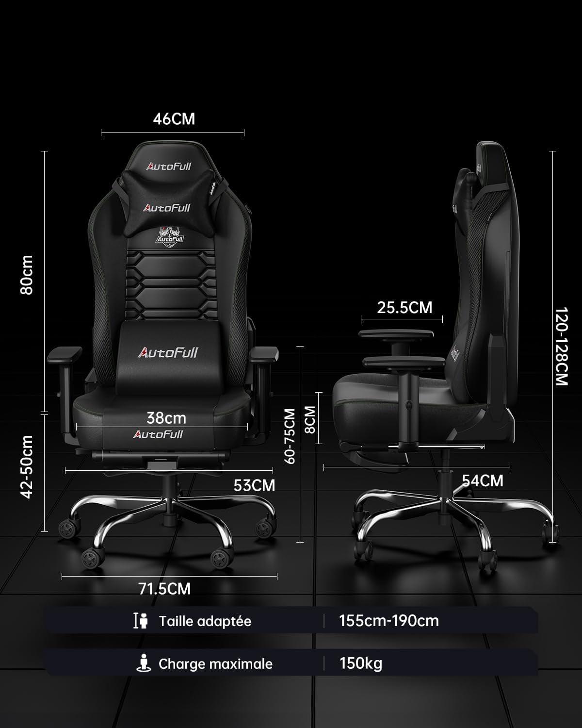 C3 Chaise Gaming Chaise Gaming Ergonomique Avec Coussin Lombaire En Velours, Accoudoirs 3D Réglables, Cuir Résistant & Style Course - Inclinaison 160° Et Repose-Pieds Intégré (Noir)