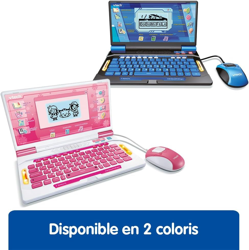 - Genius XL Ordi Éducatif Bilingue Rose - Ordinateur Enfant Avec Écran LCD, Clavier AZERTY, Souris Et 164 Jeux Éducatifs - Du CP Au CM2 - Cadeau Enfant Dès 6 Ans - Contenu En Français Et Anglais