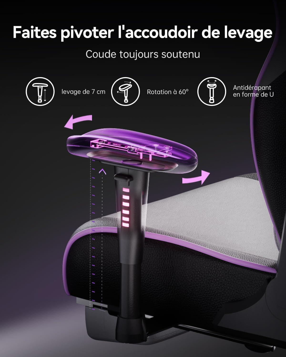 C3 Pro Chaise Gaming Chaise Gaming En Cuir Résistant Avec Siège Épais, Accoudoirs 3D Et Inclinaison 160° - Confort Ergonomique Pour Sessions Longues (Blanc/Violet)