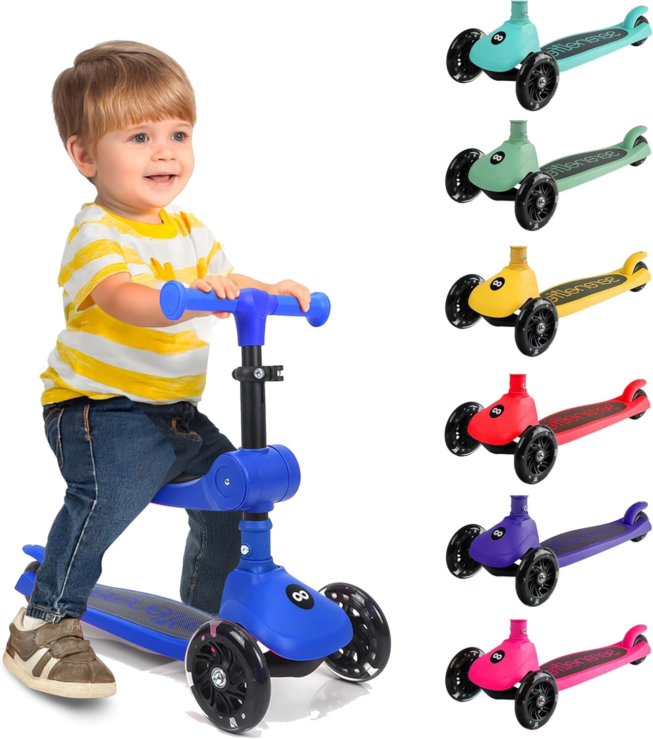 Trottinette Enfant - Trottinette 3 Roues - Patinette Enfant Pliable Avec Hauteur Ajustable - Siège Pliable - Roues LED Lumineuses - Guidon Réglable - Plateau Antidérapant - Scooter Enfant