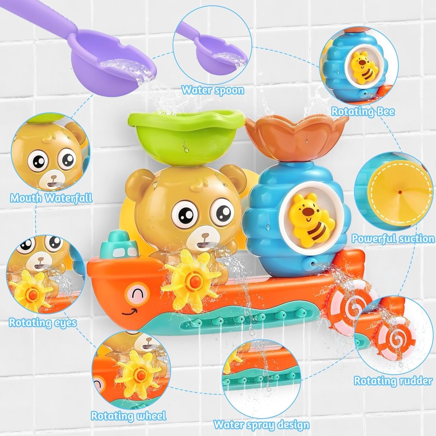 Jouets De Bain Bébé, Jeux De Bain Pour Bebe Enfant 1 2 3 4 Ans, Jouet Bain Bebe 1 An, Jouet De Bain Cascade Interactif Avec Cuillère À Eau, Cadeaux Pour Garçons Fille