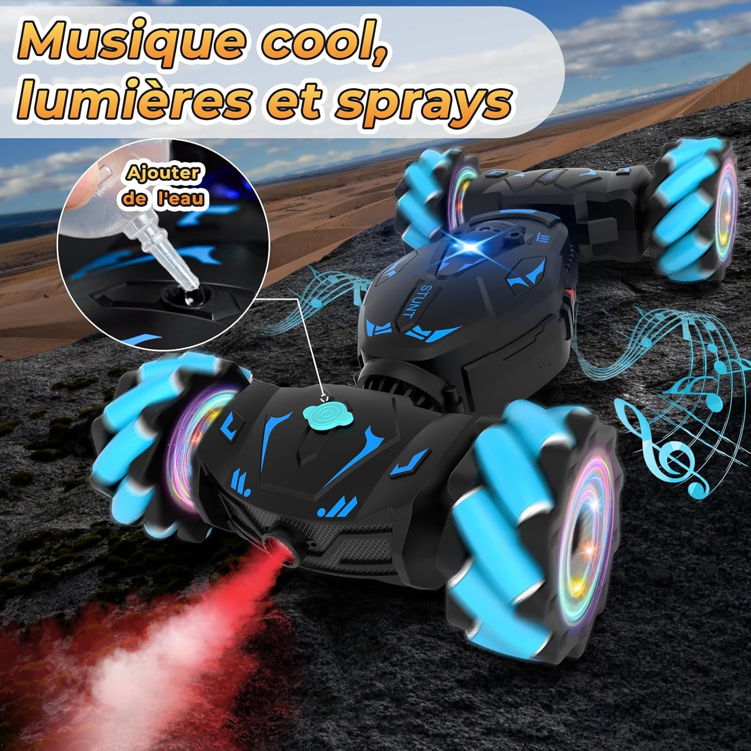Voiture Télécommandée Tout Terrain Avec La Main, Avec Lumière Et Spray, Jouet RC Car Drift 4WD 2,4 Ghz Rotation À 360° Cadeau Voiture Telecommandé Enfant Filles Garçons Enfants De 6 8 9 10 Ans