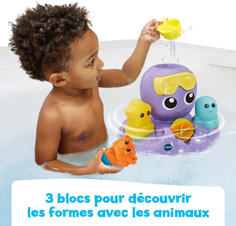 - Julie, Ma Pieuvre Toupie De Bain, Jouet De Bain Bébé Avec Trieur De Formes, 3 Animaux Arroseurs Faciles À Laver Et Sécher, Cadeau Enfant Fille Et Garçon Dès 1 an - Contenu En Français