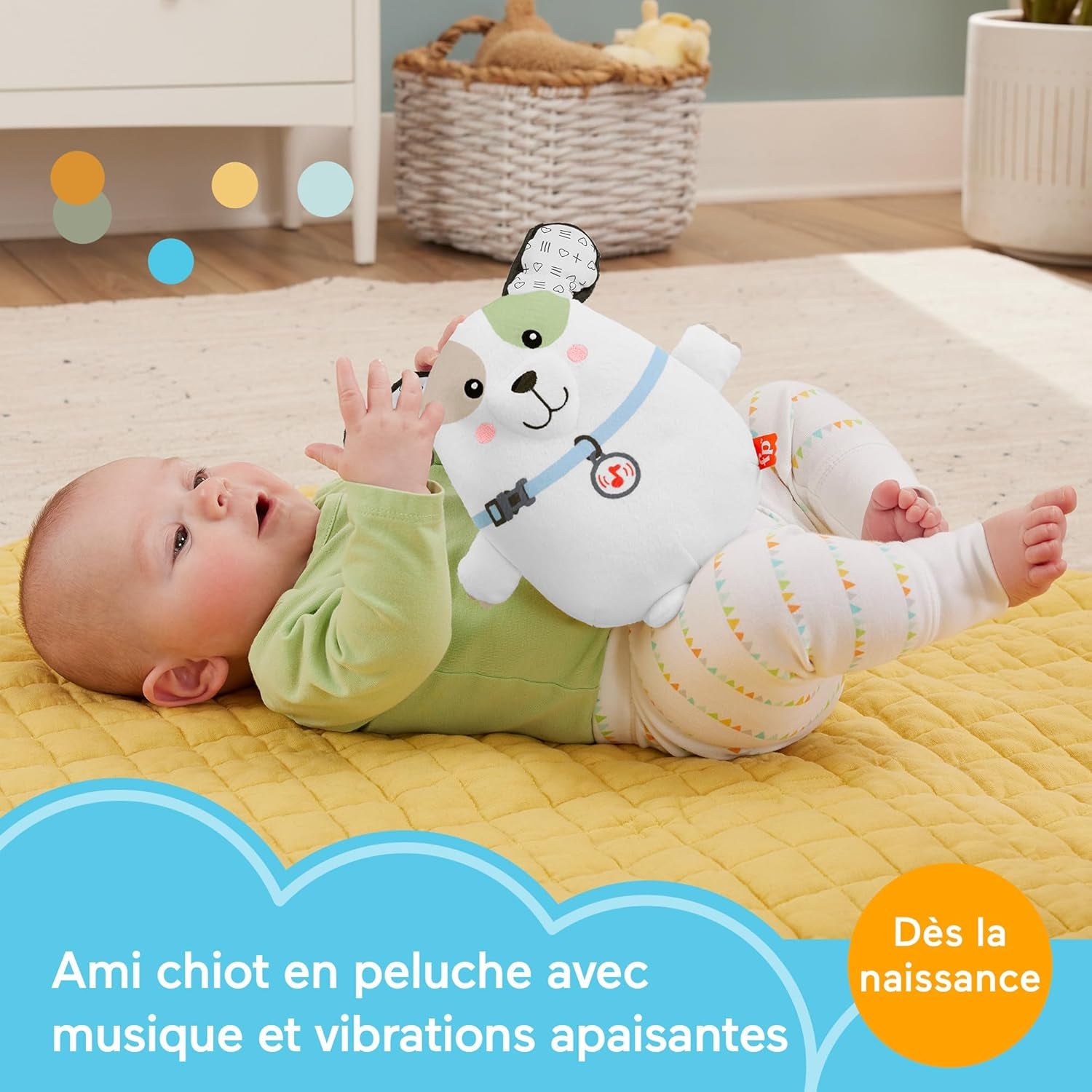 Veilleuse Musicale Mon Chiot Dodo En Peluche Avec Vibrations Et Bouton Volume, 4 Modes De Lecture, Jusqu'À 10 MN Musique, 3 Piles AA Incluses, Jouet Bébé, HTJ68