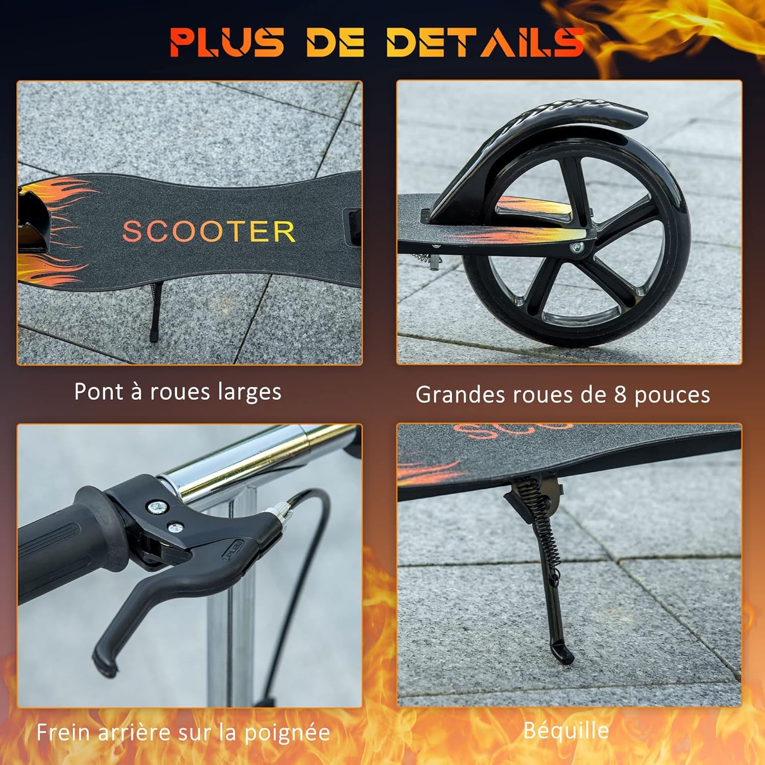 Trottinette Enfant Pliable À 2 Roues Pour Enfant De 7 À 14 Ans Avec Guidon Réglable En Hauteur Sur 3 Niveaux Et Double Frein - Noir