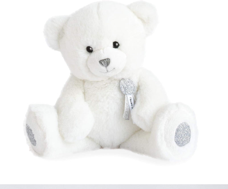 Histoire D'Ours - Peluche Ours - Blanc & Pailleté Argenté - 24 Cm - Collection Charms - Peluche Toute Douce & Toute Ronde - Avec Boite Cadeau Pour Enfant Dès 2 Ans - Idée Cadeau Naissance - HO2805