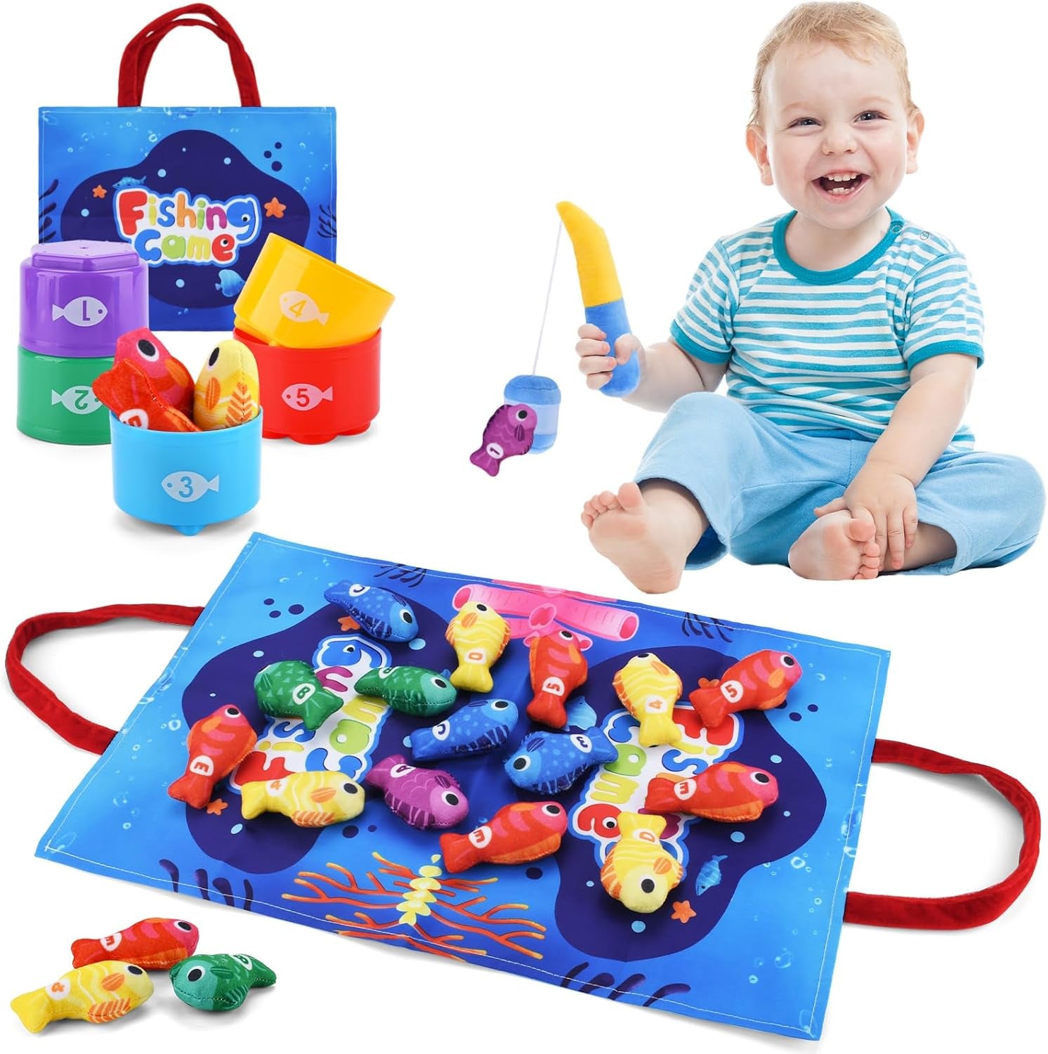 Jouet Bebe 1 an Jeux Educatif De Montessori Pêche, Pour Enfant 1 2 3 Ans Fille Garçon Bébé De 6 9 12 18 Mois, Idée Cadeau Pour Garçons Filles Fête, Noël