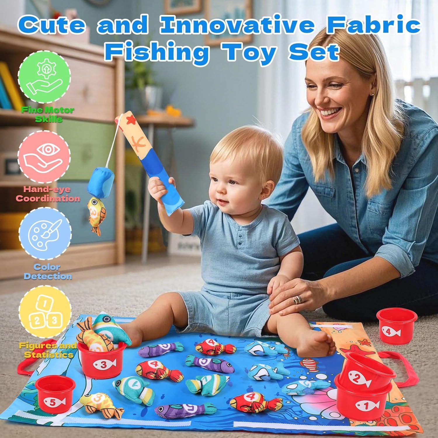 Jouet Bebe 1 An,Jouet De Pêche Montessori Pour Jeux Enfant 1 2 Ans Fille Jeux Bebe 6 Mois Educatif Cadeau Enfant 1 2 an Fille Garcon Anniversaire, Cadeaux Pour La Fête Des Enfants