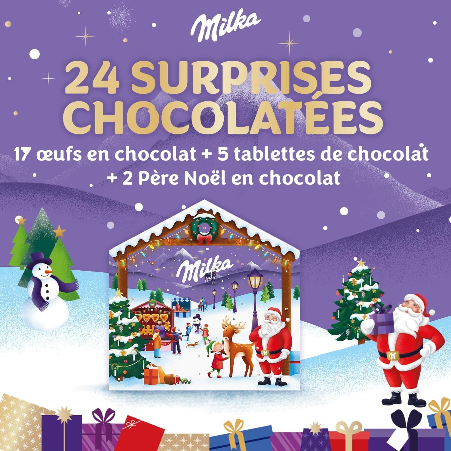 - 1 Calendrier De L'Avent Magic Mix  - Assortiment D'Œufs, Tablettes Et Père Noël En Chocolat Au Lait Du Pays Alpin - 1 Calendrier De 147G
