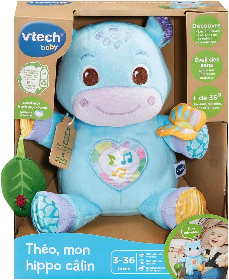 - Théo, Mon Hippo Câlin, Peluche Bébé Hippopotame Interactive Et Lumineuse, Jouet D'Éveil Sensoriel Fabriqué Avec Des Matériaux plus Durables, Cadeau Naissance Dès 3 Mois - Contenu En Français