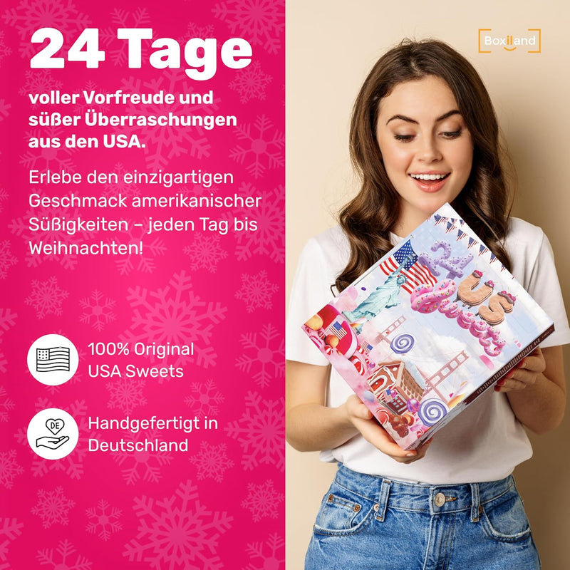 ® Calendrier De L’Avent USA 2025 Avec Bonbons Américains [ORIGINAL US CANDY] – Calendrier De L’Avent 2025 Pour Enfants, Femmes & Hommes – Calendrier De Bonbons USA – Friandises Américaines