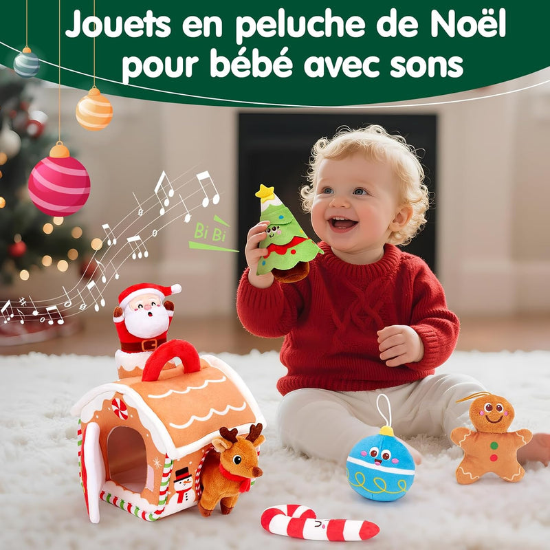 Jouet Bébé 6 Mois, Maison En Pain D'Épices De Noël - Jouet Eveil Bebe 6-12 Mois, Jouets Sensoriel En Peluche, Jeux Montessori Enfant Cadeau Pour Bebe 1 an Garçon Fille