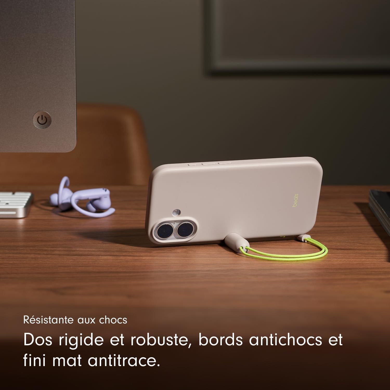 Coque Avec Béquille Pour Iphone 17 Équipée Magsafe Avec Commande De L'Appareil Photo, Support Intégré Et Dragonne, Fini Mat Et Doublure En Tissu Microfibre - Gris Gypse