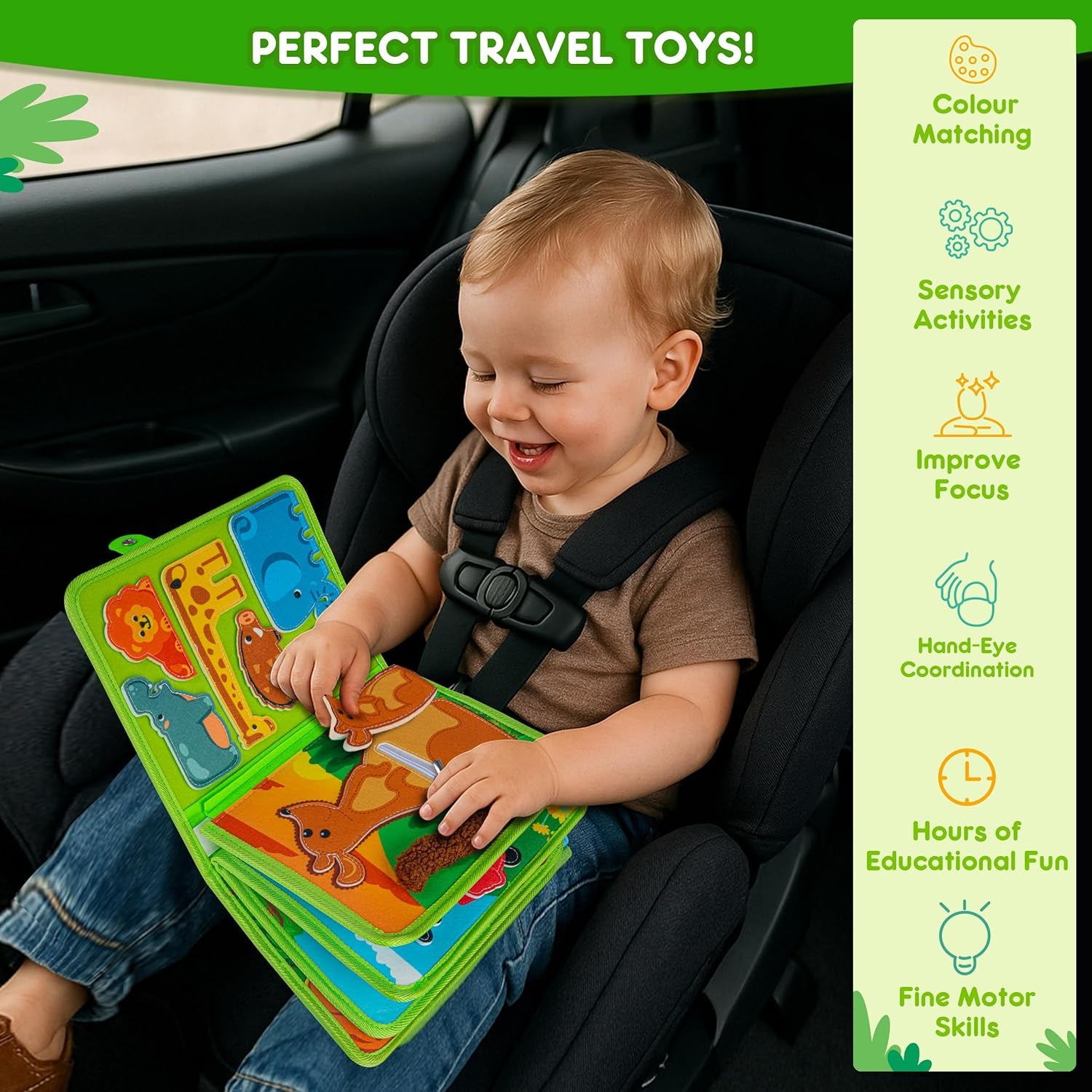 Busy Board Book Pour Enfant De 12-18+ Mois – 3D Animal Quiet Livre Jeux Montessori De Voyage En Avion Et En Voiture - 1 2 3 an Bébé Garçons Filles Cadeaux D'Anniversaire