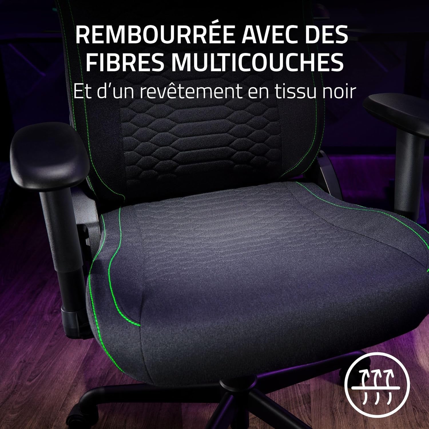 Iskur V2 X - Essential Gaming Chair Avec Support Lombaire Intégré (Coussins En Mousse Moulée Haute Densité, Accoudoirs En 2D, Tissu Avec Finition Douce) Noir