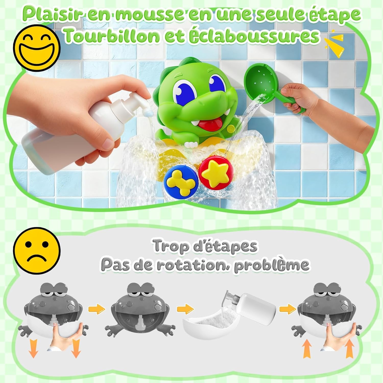 Jouets De Bain Bébé Dinosaure, Jeux De Bain Pour Bebe Enfant 1-5 Ans, Jouet De Bain Machine À Bulles Avec Lumineux & Cuillère, Jouets Sensoriels De Baignoire, Cadeau Pour 1 2 3 4 5 Ans Garcon Fille